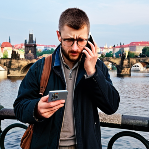 Home 4 **
* **Prompt:** A traveler looking overwhelmed while holding a massive phone bill in front of the Charles Bridge in Prague. Emphasize the beautiful scenery contrasted with the traveler's frustration.
**